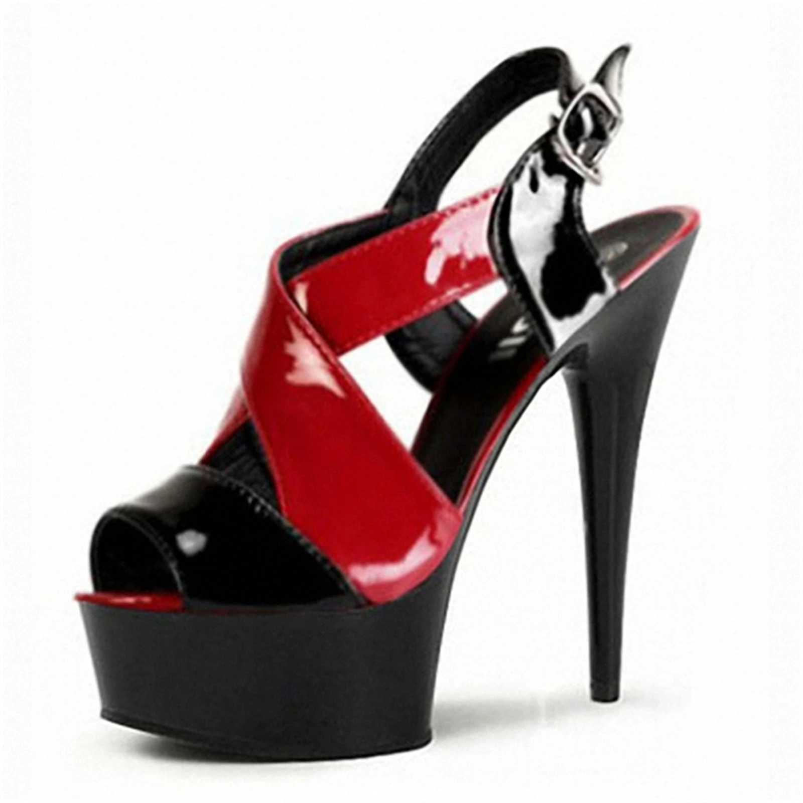 

Women's 15CM Patent Leather Sandals, Crisscross Ankle Strap Stilettos with Platform Heel , Cocktail Party Dress Heels​