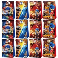 12pcs Sonics Gift Bag Kids Boy Favors Birthday Party Supplies Cute Cartoon Pattern Candy Sack Fashion Kraft Paper Loot Bags Gift
