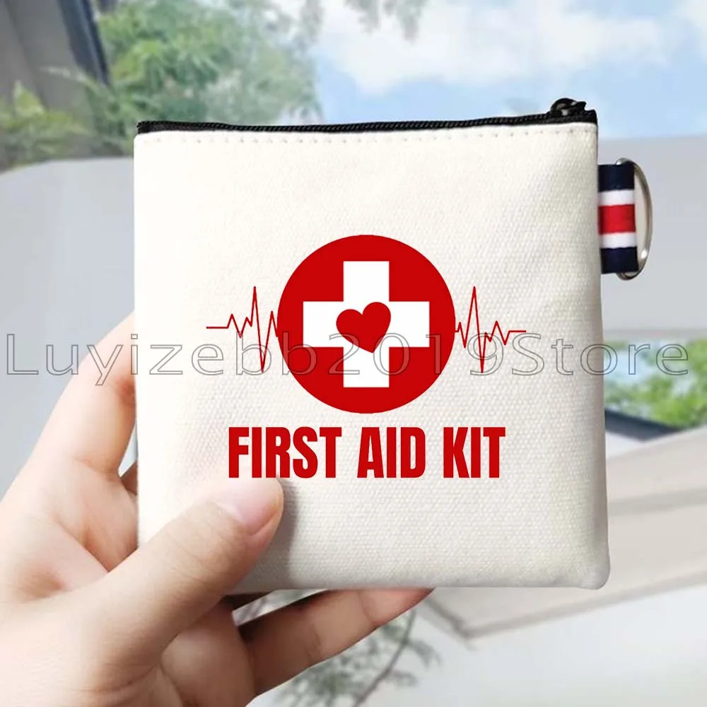 Funny Cute Nurse Doctor Medical Emergency Red Cross Empty First Aid Kit Canvas Coin Purse Key Case Lady Storage Bag Wallet Pouch