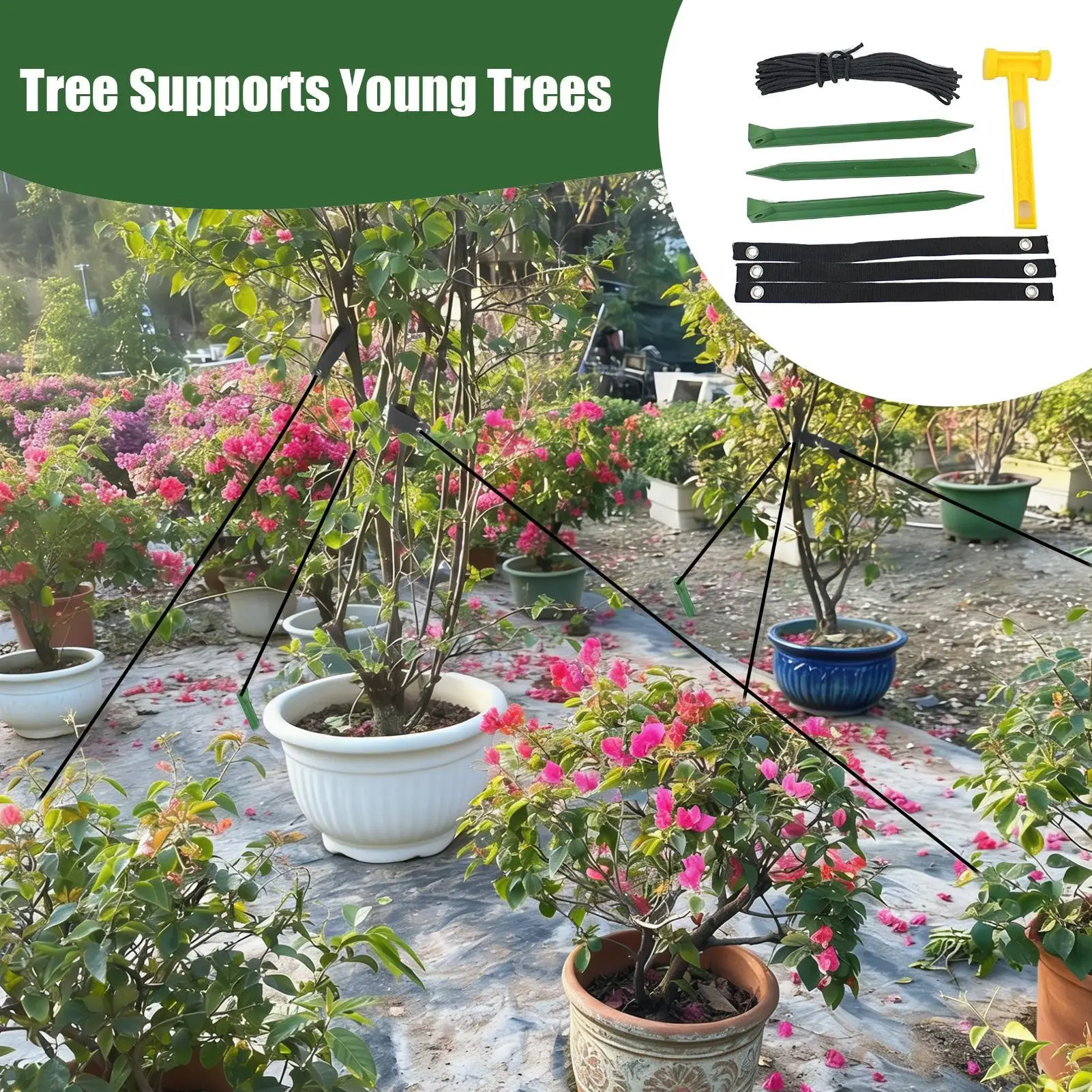 Tree Stakes Heavy-Duty Tie-Down Tree Stakes And Supports For Leaning Trees For Against Bad Weather Wind Protection Trampoline