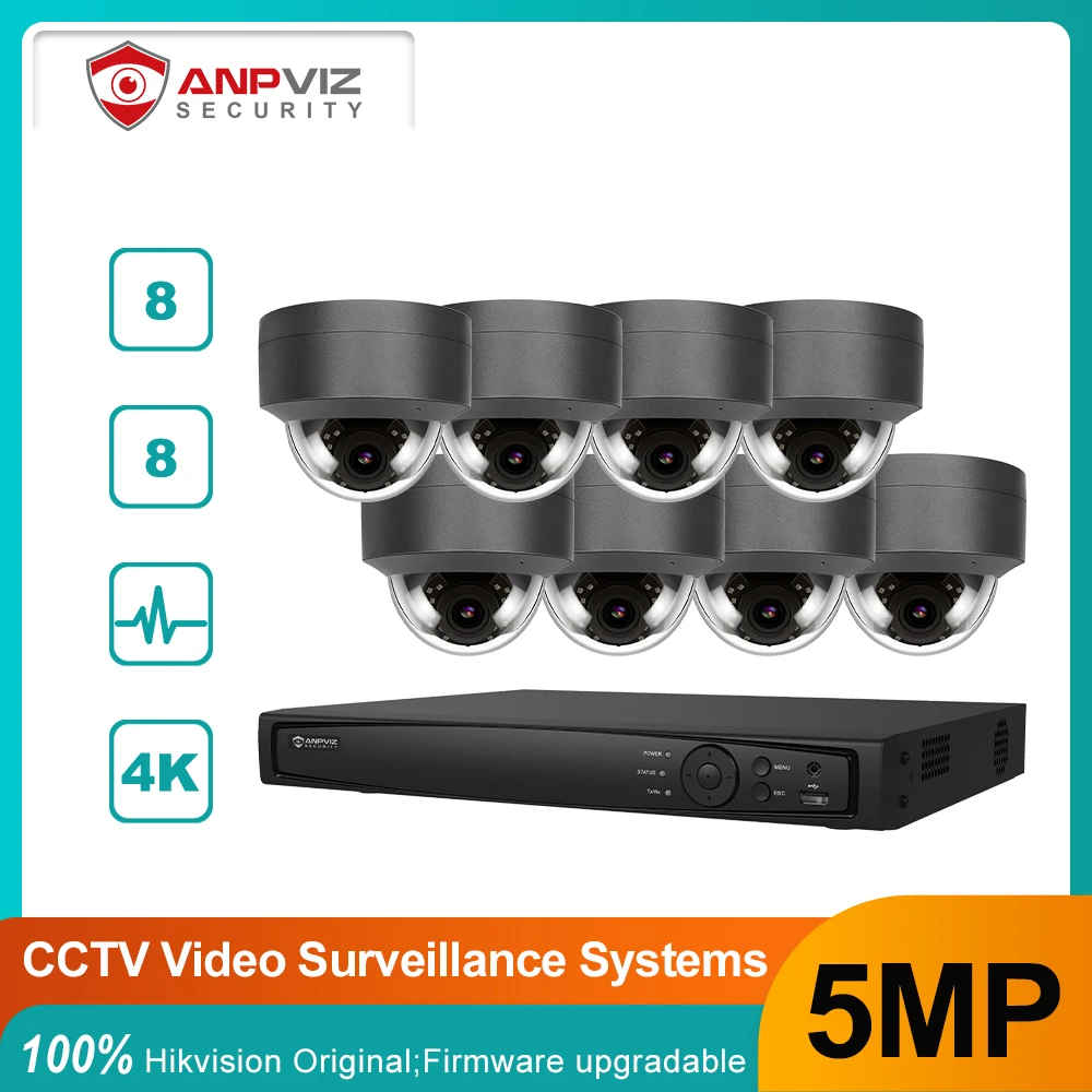 Anpviz 8CH 4K NVR 5MP POE IP Camera Home/Outdoor Security System Kits H.265 Network Cams CCTV Video Surveillance Kits