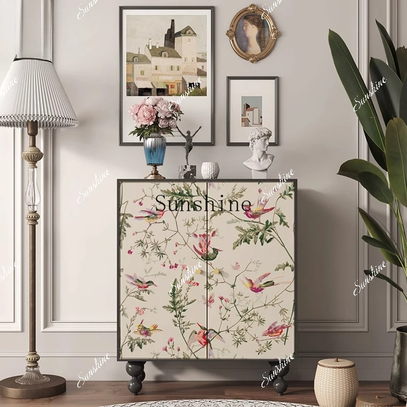 French Cream Flower Bird Shoe Cabinet Household Simple Solid Wood Side Cabinet  FT