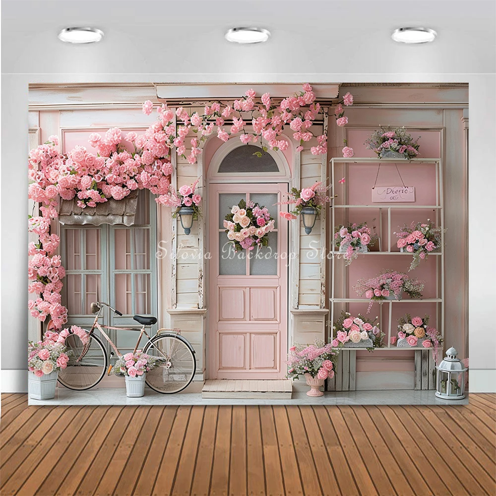 Light Pink Vintage Store Photo Background for Girl Birthday Portrait Photography Backdrop Flowers Wall Photo Studio Props