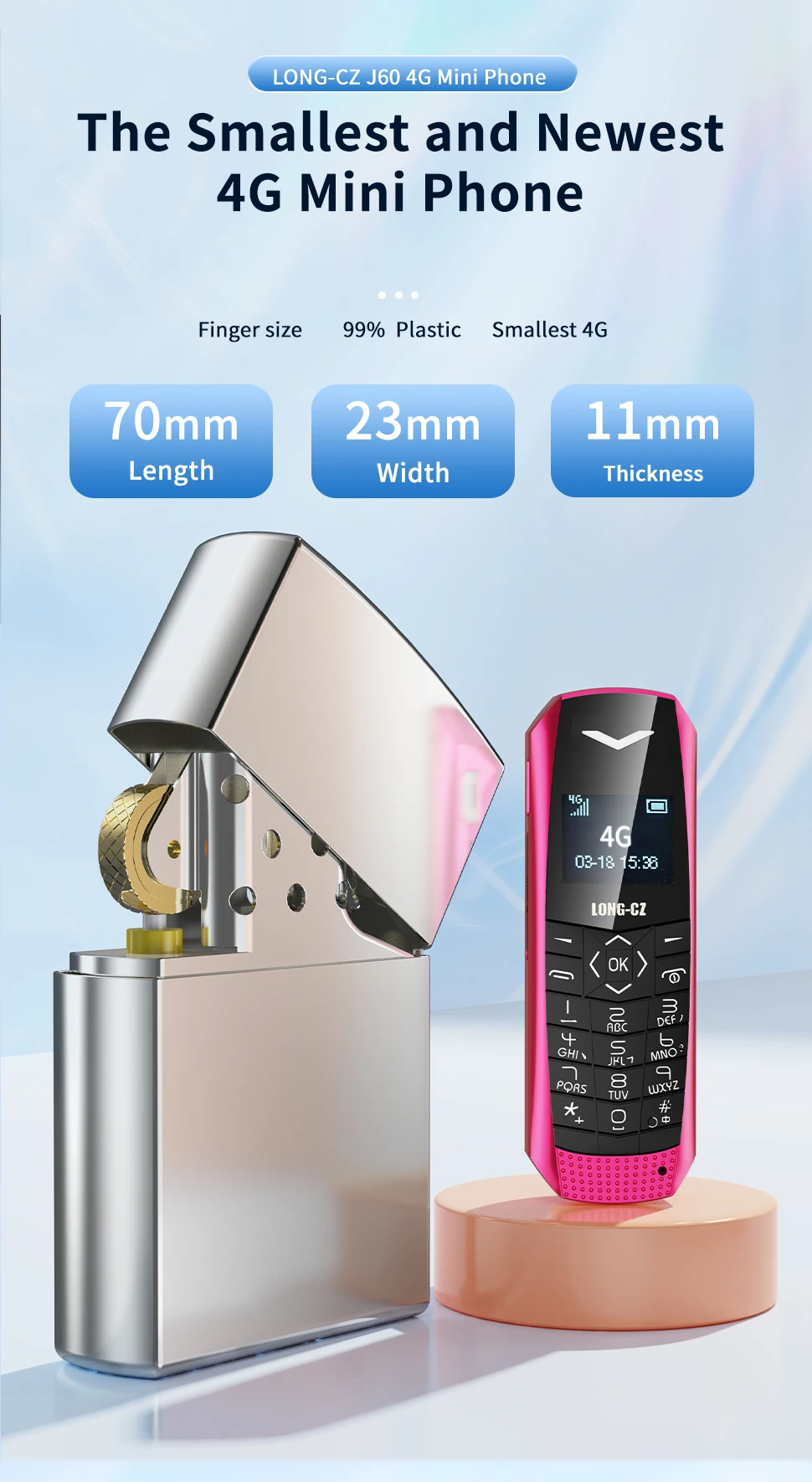 Super Mini Phone J60 4G Network Mobile Phone Wireless Bluetooth Keyboard Pocket Cellphone Alarm Clock SOS MP3 Player Recorder
