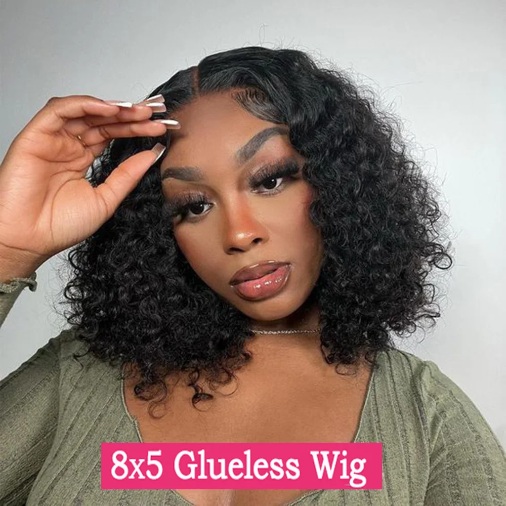 8x5 HD Glueless Wigs Wear And Go PreBleached Knots Deep Wave Human Hair Wig 6x4 Lace Front Wig PrePlucked Deep Curly Bob Wigs