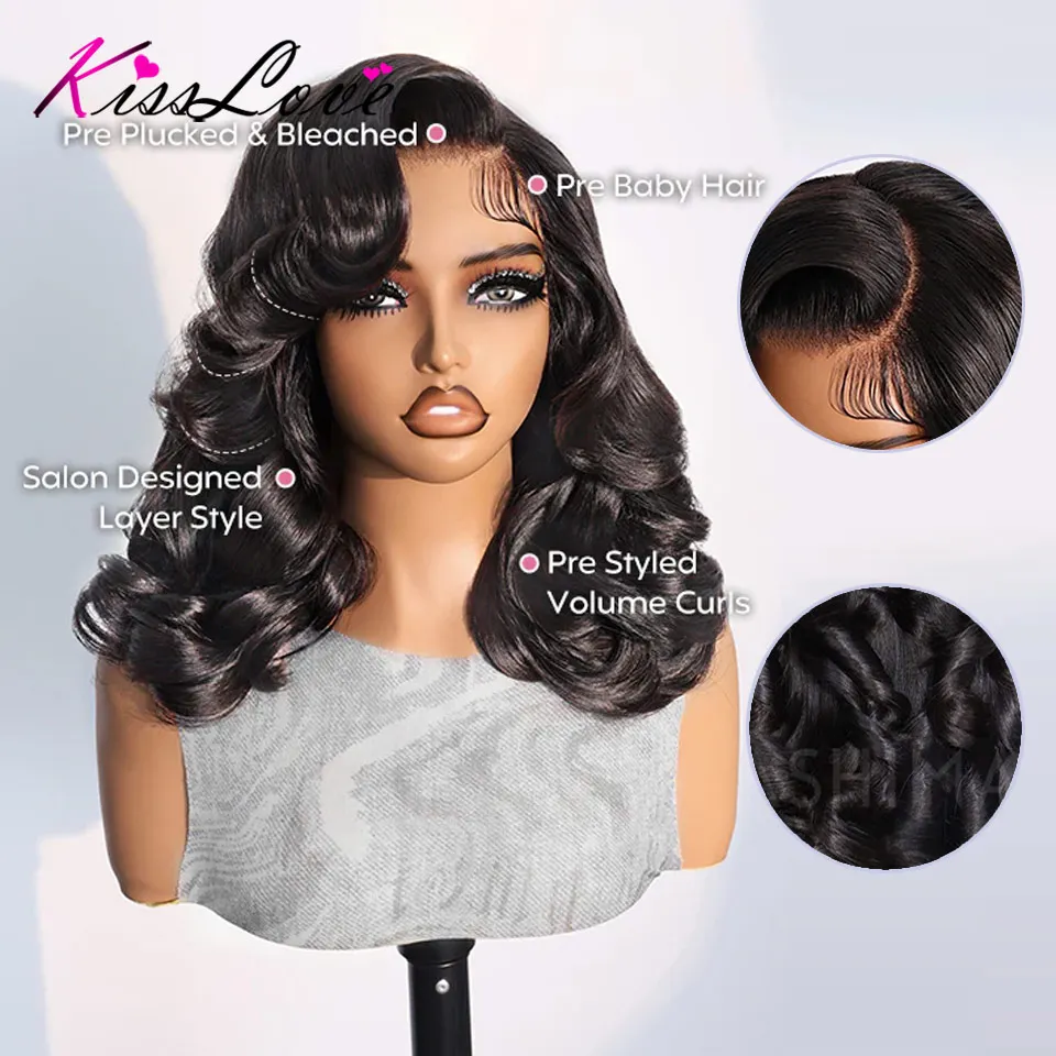 شعر مستعار بوب مموج مسبقًا من KissLove شعر مستعار بدون صمغ شعر بشري سحب والذهاب شعر مستعار بدون صمغ جاهز للذهاب جزء جانبي شعر مستعار قصير بوب