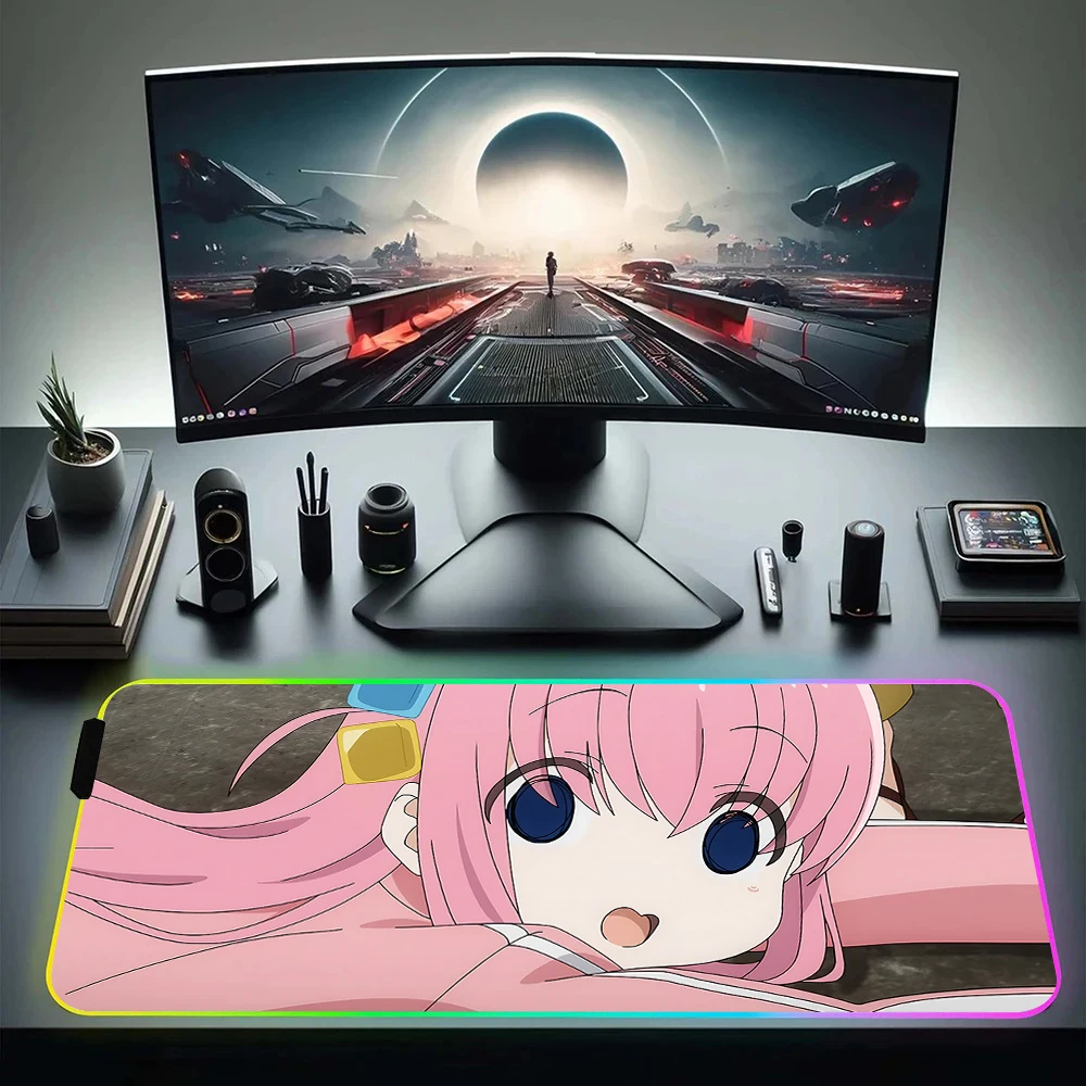 Cute Game B-bocchis The Fakkus RGB Pc Gamer Keyboard Mouse Pad Mousepad LED Glowing Mouse Mats Rubber Gaming Computer Mausepad