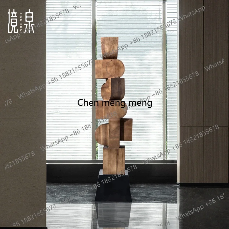 HOT SALES Wood carving ornaments floor installation, hotel lobby sales department decoration, creative geometric sculpture artwo