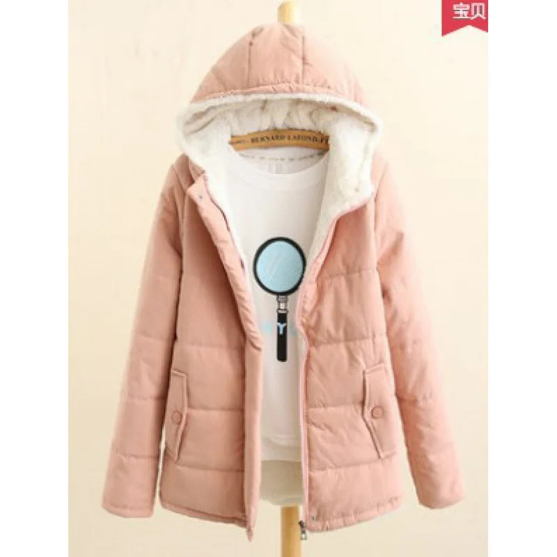 Parkas con capucha de Color sólido para mujer, Parkas gruesas de terciopelo de estilo coreano, ropa básica sencilla con bolsillos, abrigos