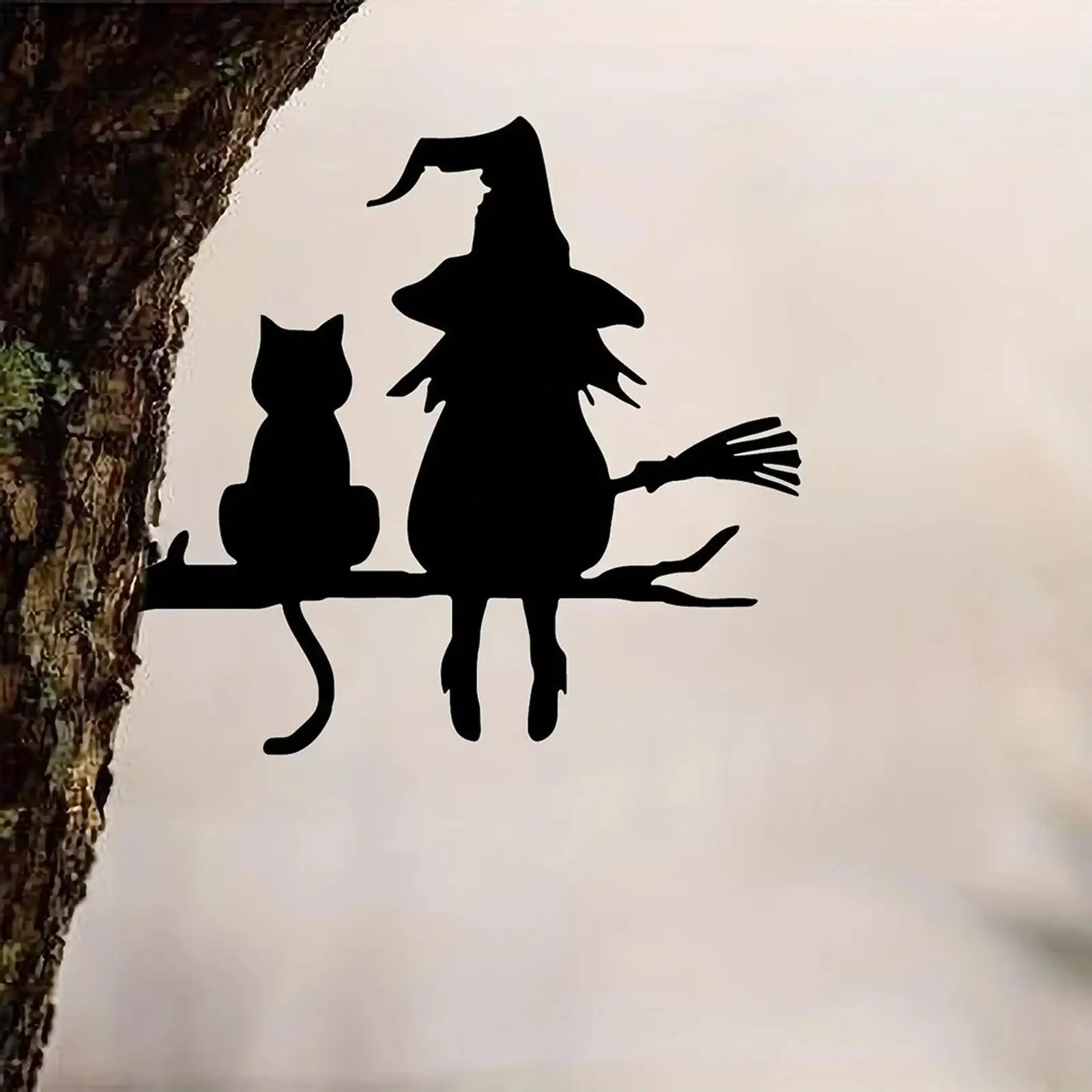 Wall Art Metal Silhouette Witch and Cat Sculpture Yard Art Statue Iron Silhouette for Patio Home Lawn Backyard Indoor Outdoor