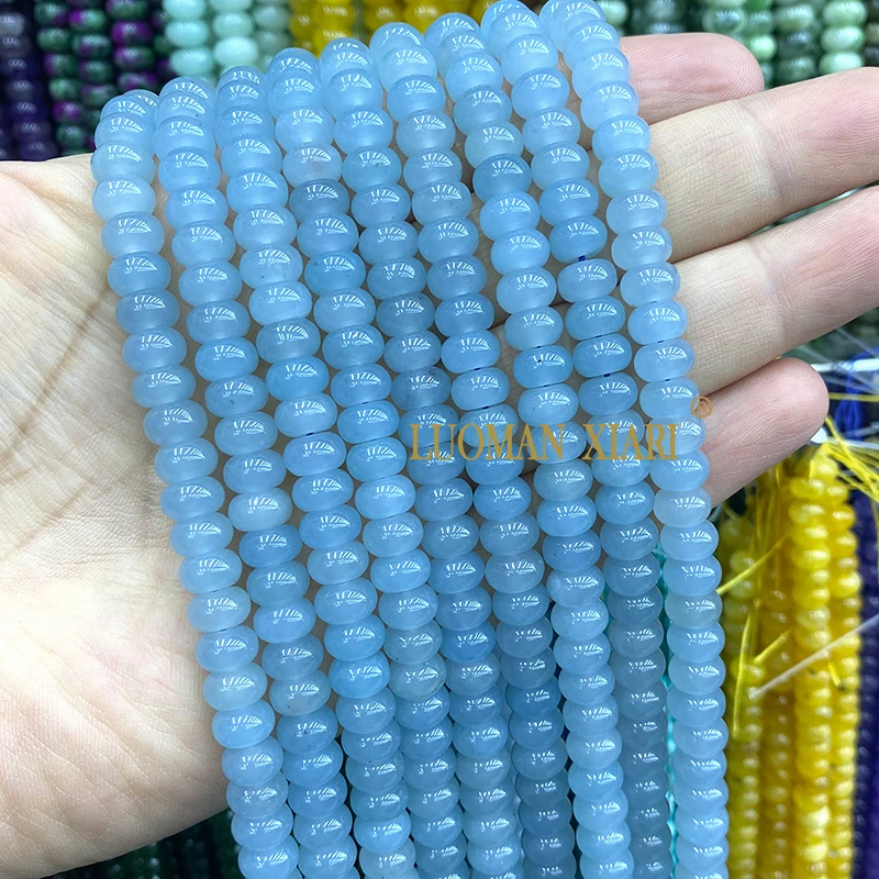 Natural Stone Rondelle 5x8MM Sapphire  Blue Chalcedony Loose Spacer Bead for Jewelry Make Diy Bracelets Charms Accessories