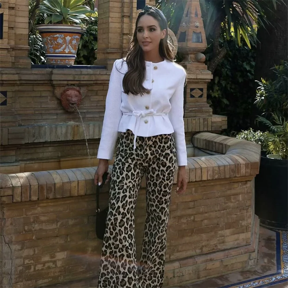 Peter Ailsa 2024 estate nuovo prodotto moda donna e pantaloni Casual versatili con stampa leopardata a vita alta