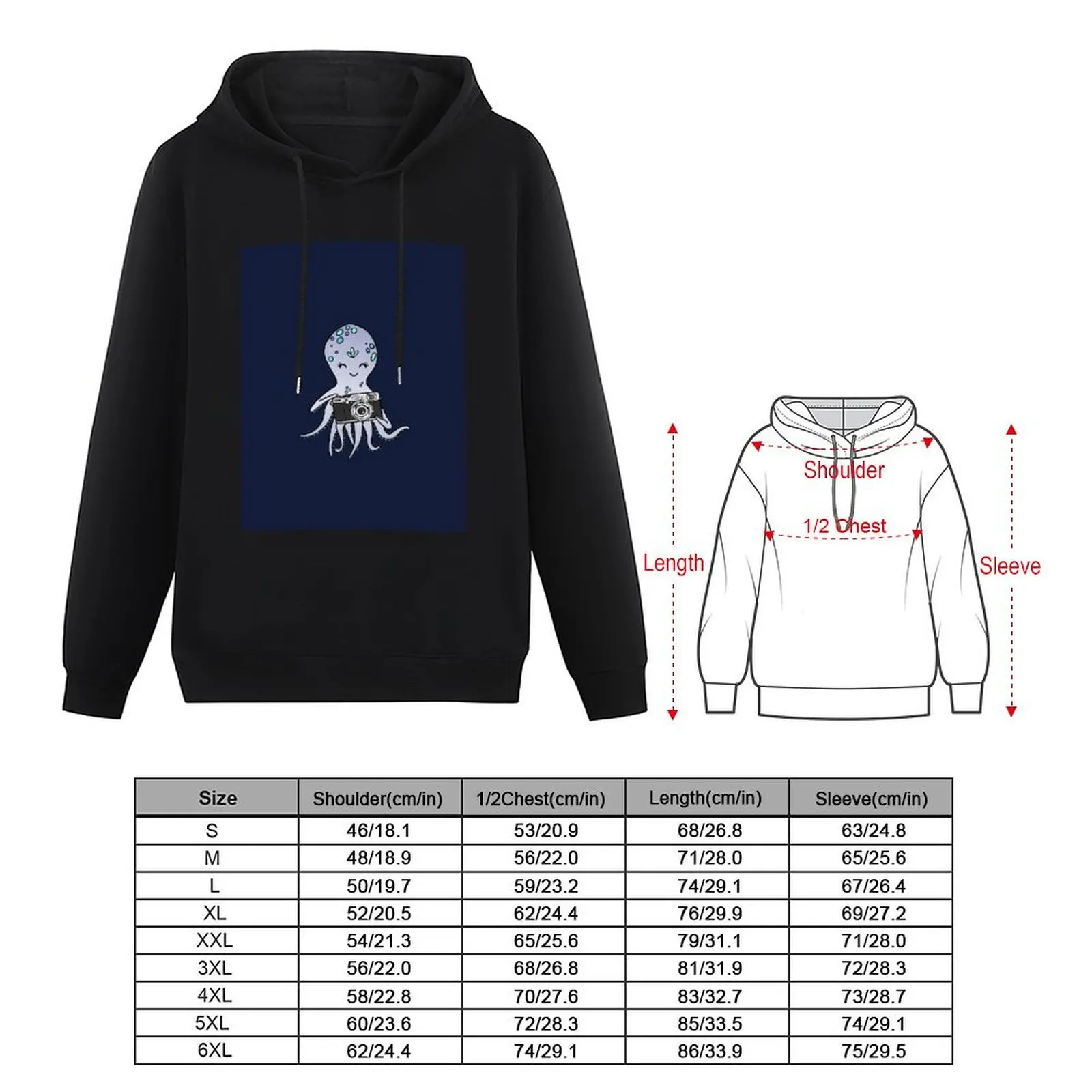 Cute Octopus With Camera Illustration Pullover Hoodie men clothes mens designer clothes hoodies for men