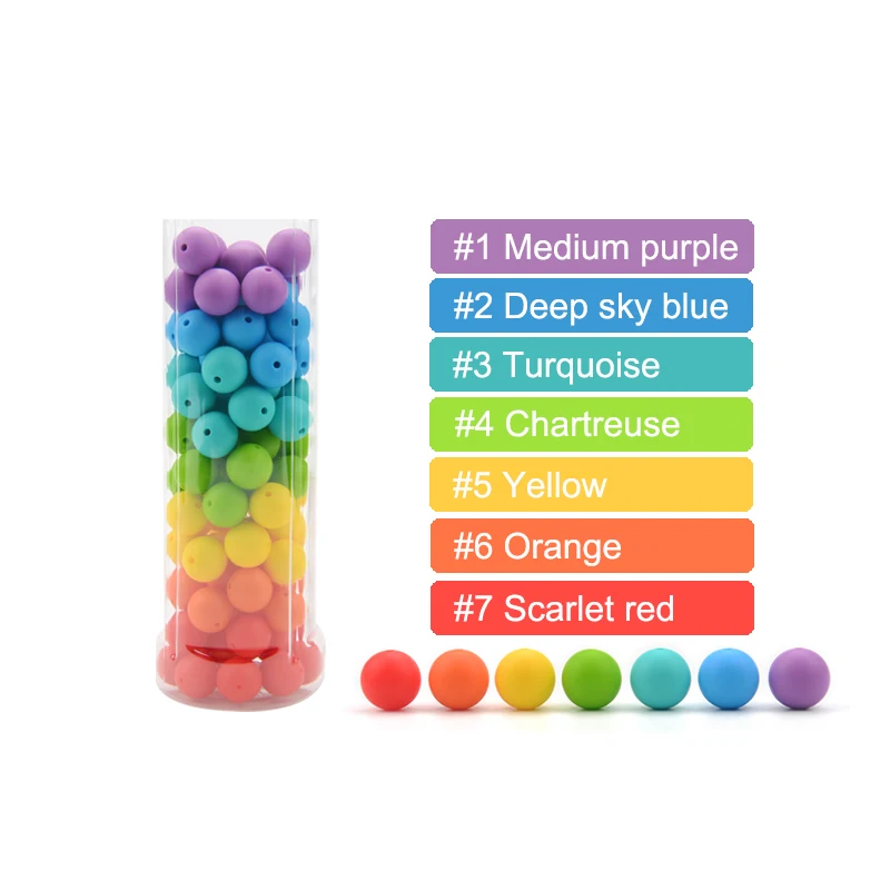 LOFCA 15mm Silicone Beads 50pcs Silicone Round Baby Nursing Necklace Teether Colorful Pacifier Clip Oral Care BPA Free