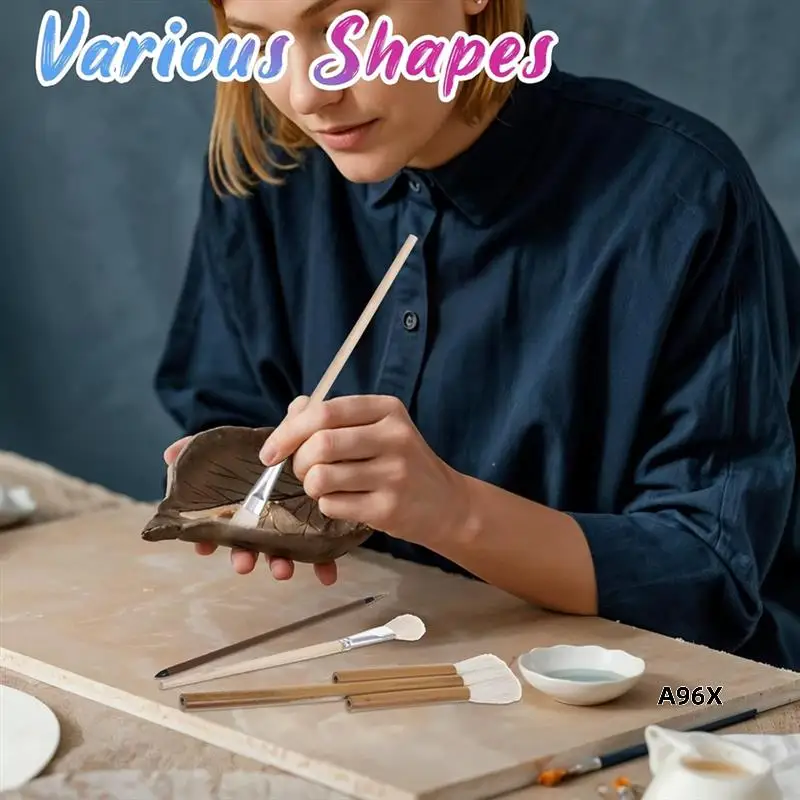 

20 Pcs Wool Bristle Glaze Brushes For Pottery, Acrylic, Watercolor Blending; Art Paintbrushes For Artists Students