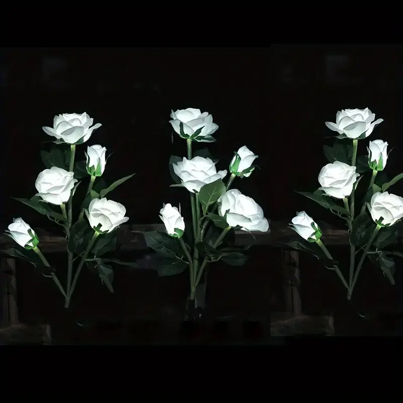 1PC Solar 5-Head Rose Flower LED Light,Outdoor Plug-in Decoration Lights,Landscape Lightting For Garden Lawn Yard Path Graveyard