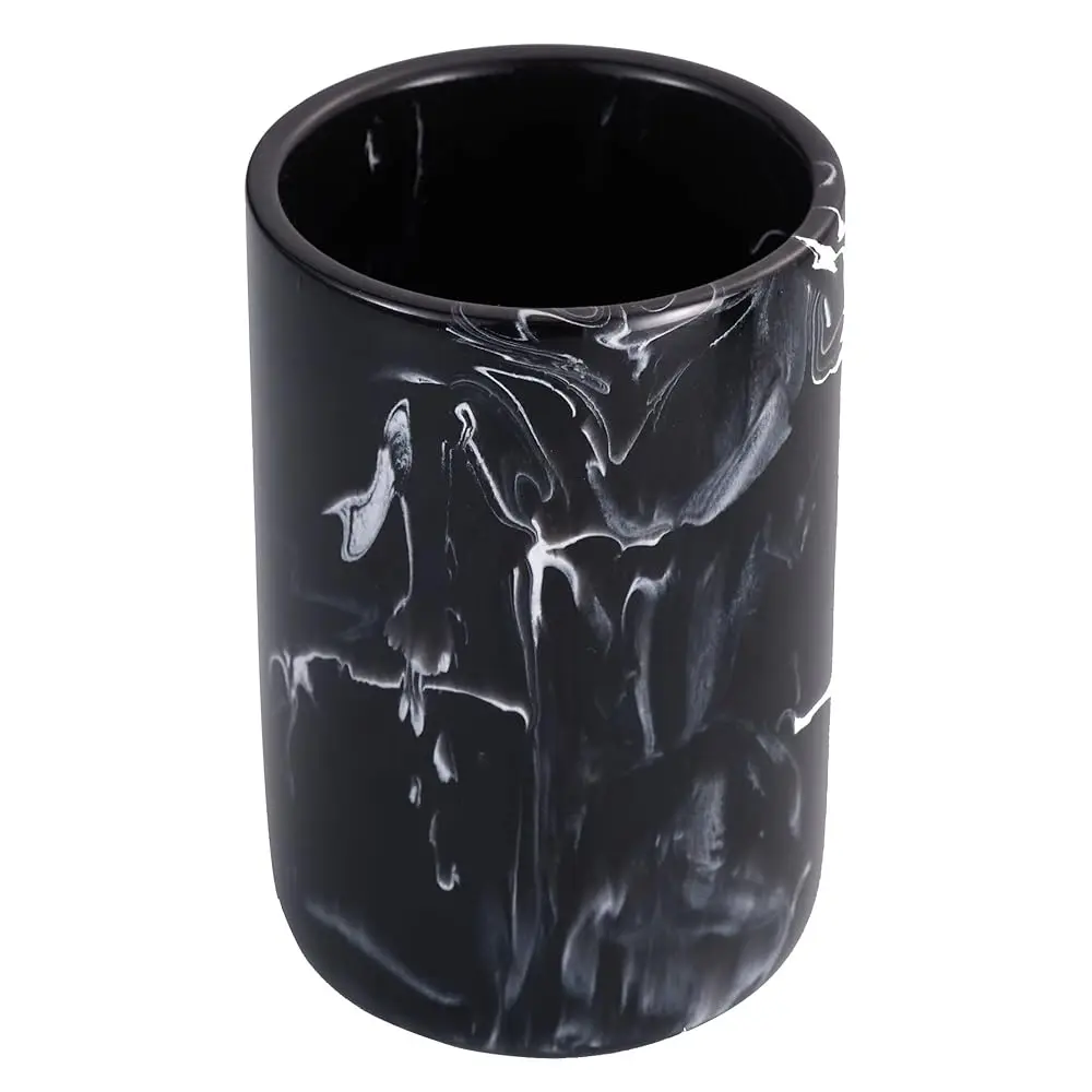 

Bathroom Tumbler Cup Holder, Mouthwash Cups with Black Marble Look Polyresin Toothbrush Organizer for Makeup Brushes Holder