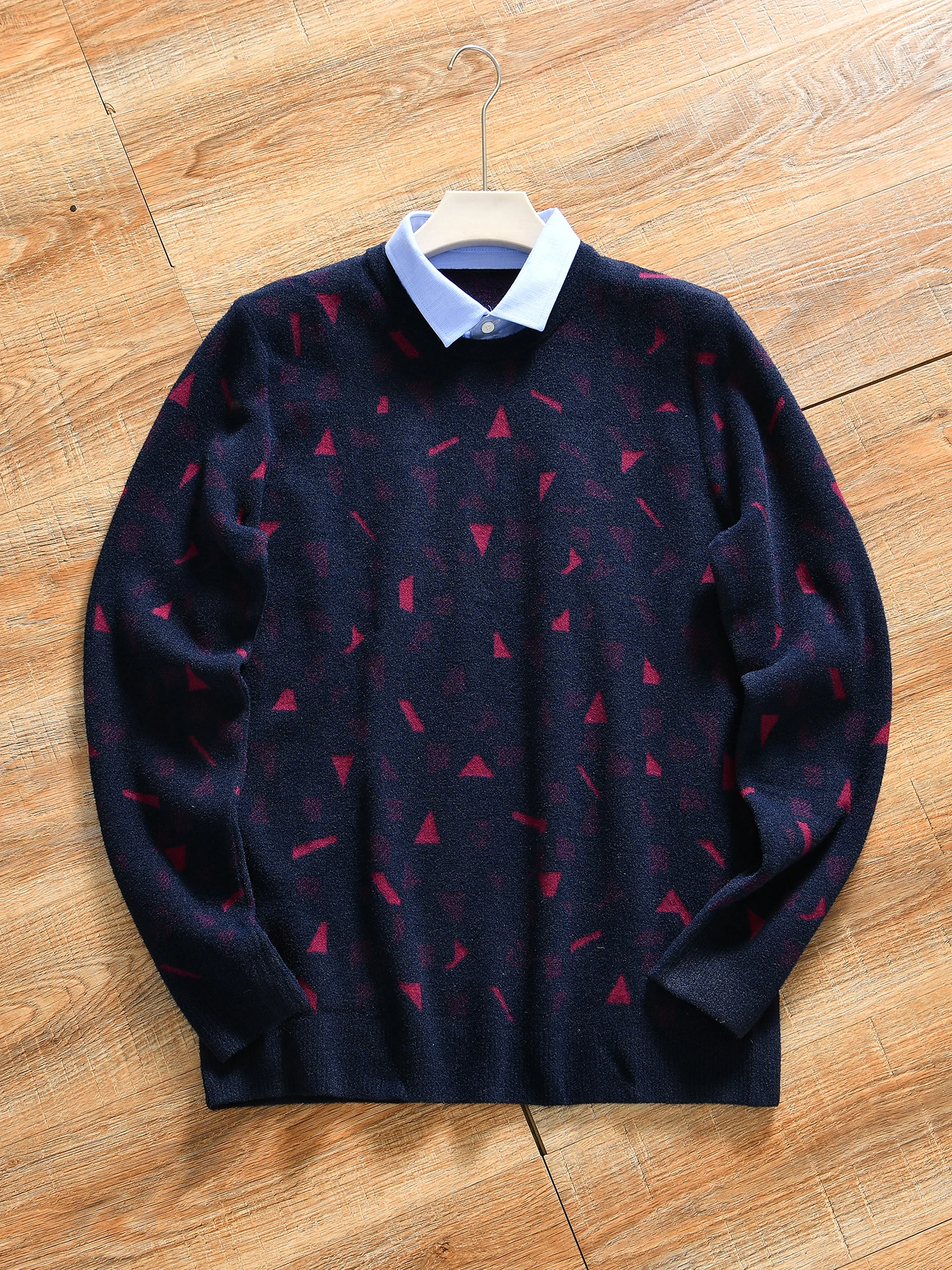 

Elegant Casual Knitted Sweater for Men Business Style Autumn Winter Warm Fleece Lined Long Sleeve Fake Two-Piece Design