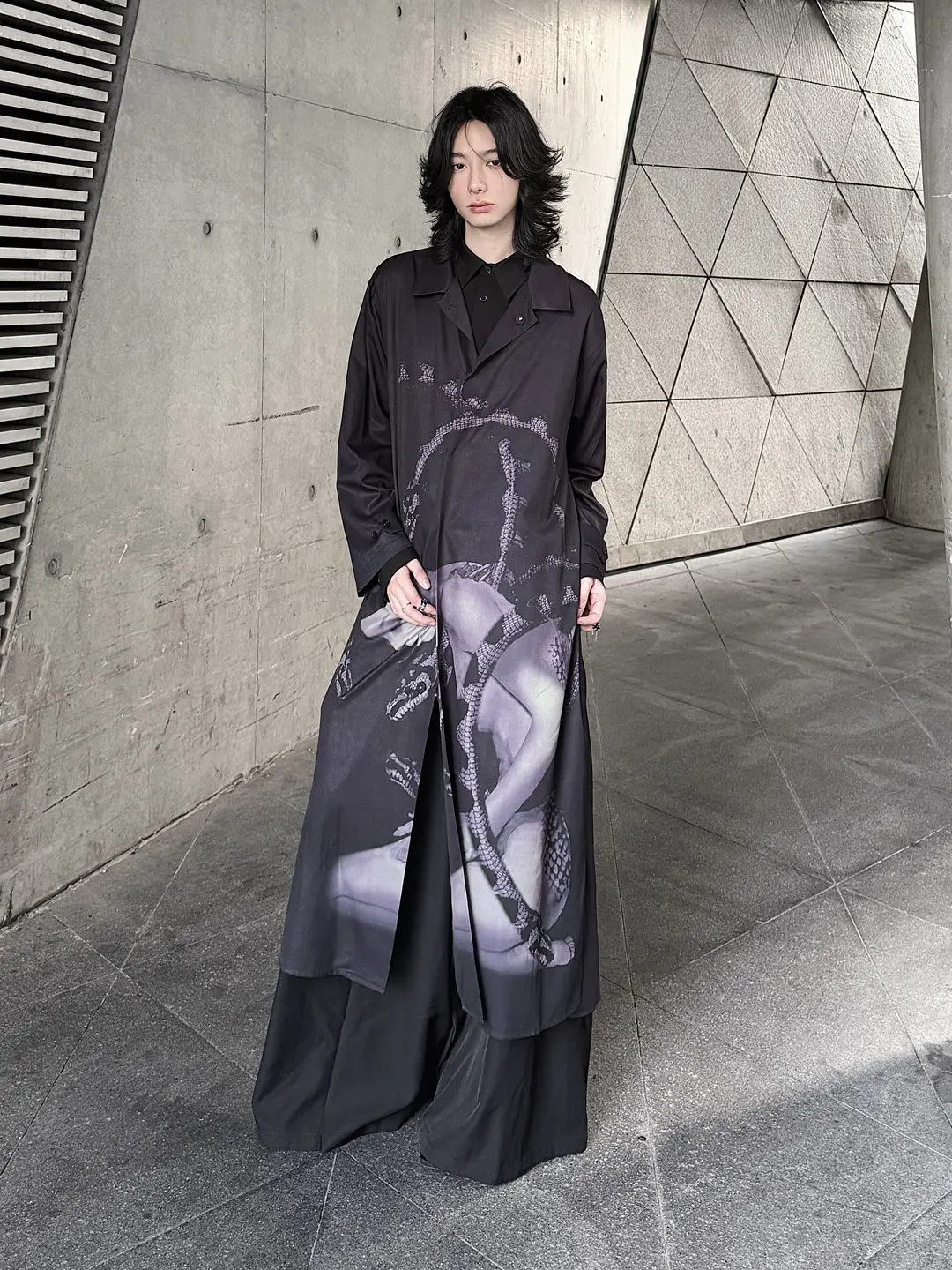 YAMAMOTO-Style Shirt,HighQuality Riginal Design,Naito Sparrow Printing ,Japanese Kimono Mid-length Top,Unisex Style