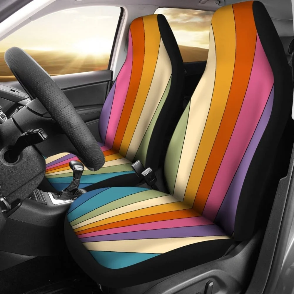 

Retro Stripes Car Seat Covers,Pack of 2 Universal Front Seat Protective Cover