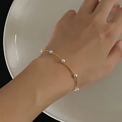 Mini Summer Pearl Bracelets for Women Fashion Silver Color Adjustable Elegant Pearls Bangle Fine Wedding Banquet Jewelry Gifts