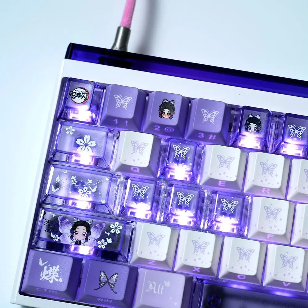 73 Keys Butterfly Keycaps Side Engraved Light Cherry Dye-Sub PBT PC Customised Key Cap for Mechanical Magnetic Keyboard Wooting