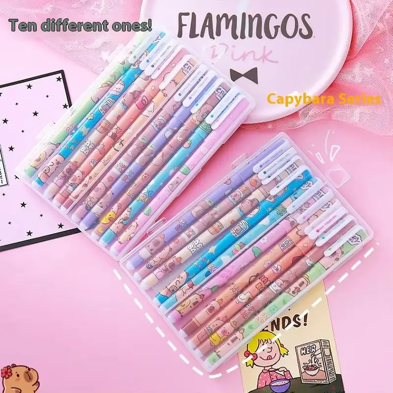 

Capibala 10pcs/Set Gel Pen Capybara Cartoon Color Pen 0.5mm Ten Colors Diy Hand Held Pen Students' Learning Painting Mark