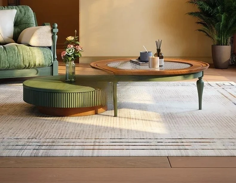 

Retro style coffee table living room size round combination solid wood coffee table, small apartment living room