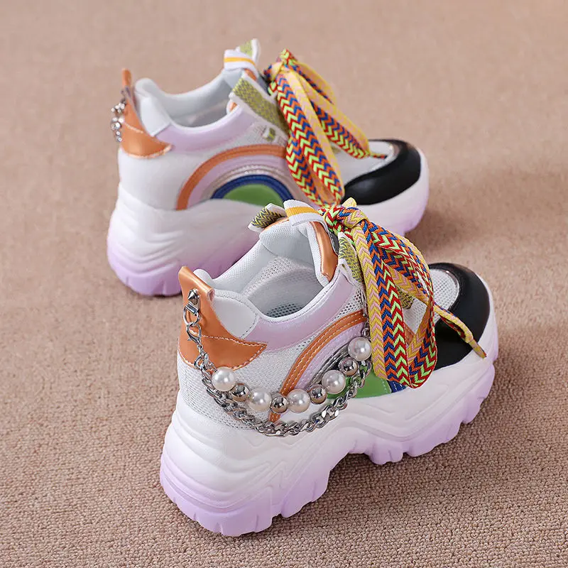 2023 Women Lace Up Sneakers Woman Thick Sole Non-slip Shoes Lady Waterproof Colorblock Chunky Sneakers Female Casual Shoes