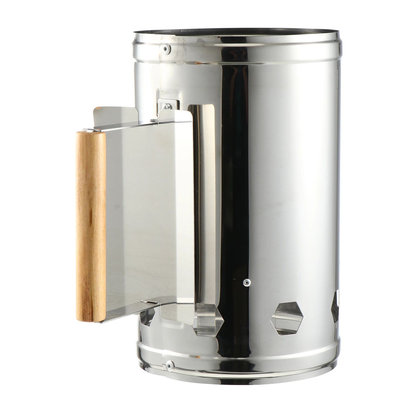 

Stainless Steel BBQ Fire Bucket Barrel Fast Chimney Starter Stove Cooking Grill Outdoor Heat Resistant Wooden