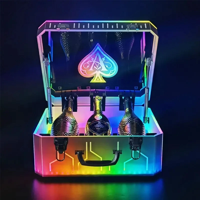 

Rainbow Ace of Spades 3 bottles LED bottle presenter display VIP glorifier champagne box suitcase carry case for club bar lounge