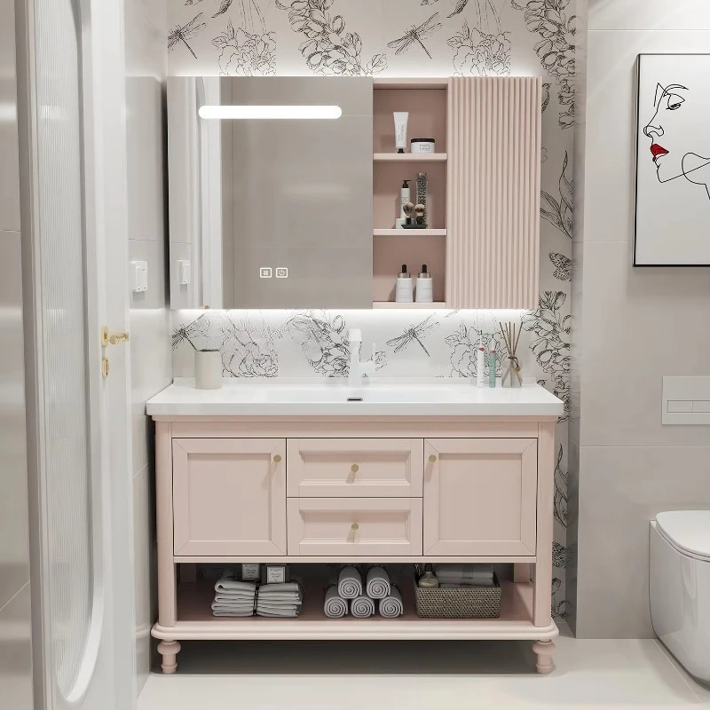 

Nordic green luxury bathroom vanity household bathroom mirror cabinet bathroom cabinet