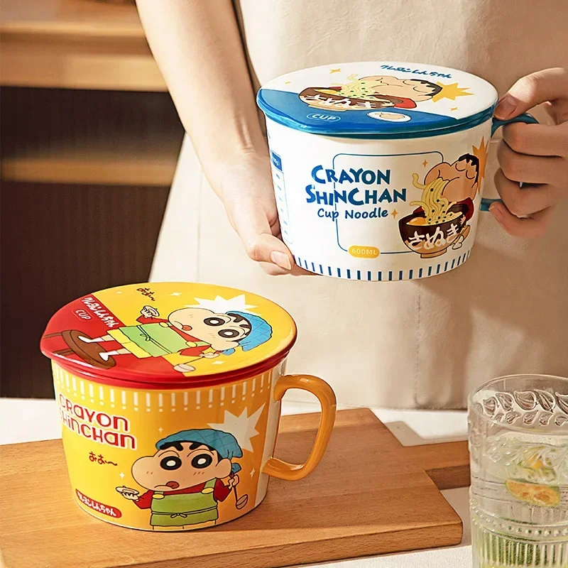 Crayon Shin Chan Cute 950ml Cartoon Ceramic Instant Noodle Bowl with Lid Soup Salad Bowl Kitchen Office Student Lunch Bowl