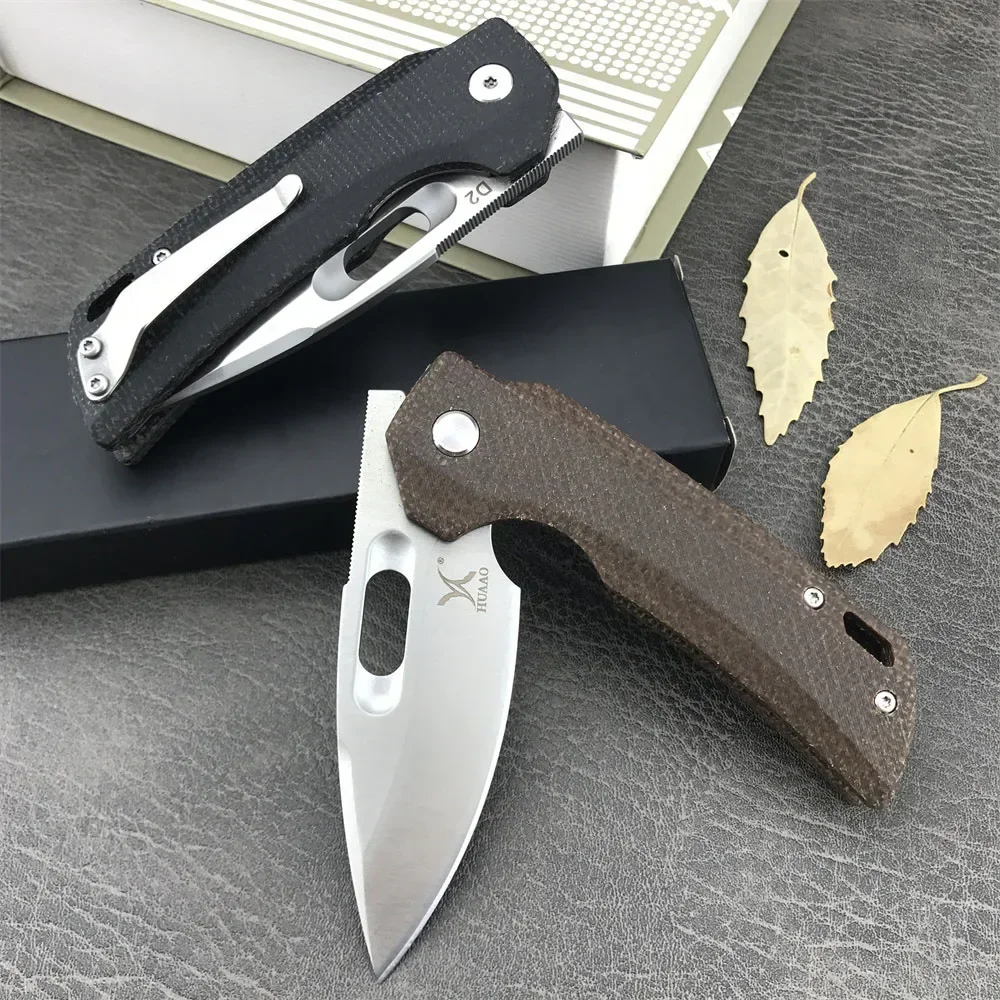 HUAAO GC002 Ball Bearing Folding Knife 8Cr13Mov Blade Linen Handle EDC Men\'s Outdoor Tactical Knife Camping Hunting Tools