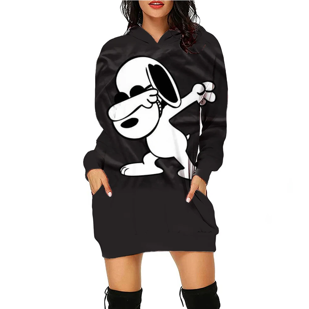 Sportswear women\'s dress pocket fashion casual Snoopy print sports skirt simple daily autumn hooded 2024 spring new item