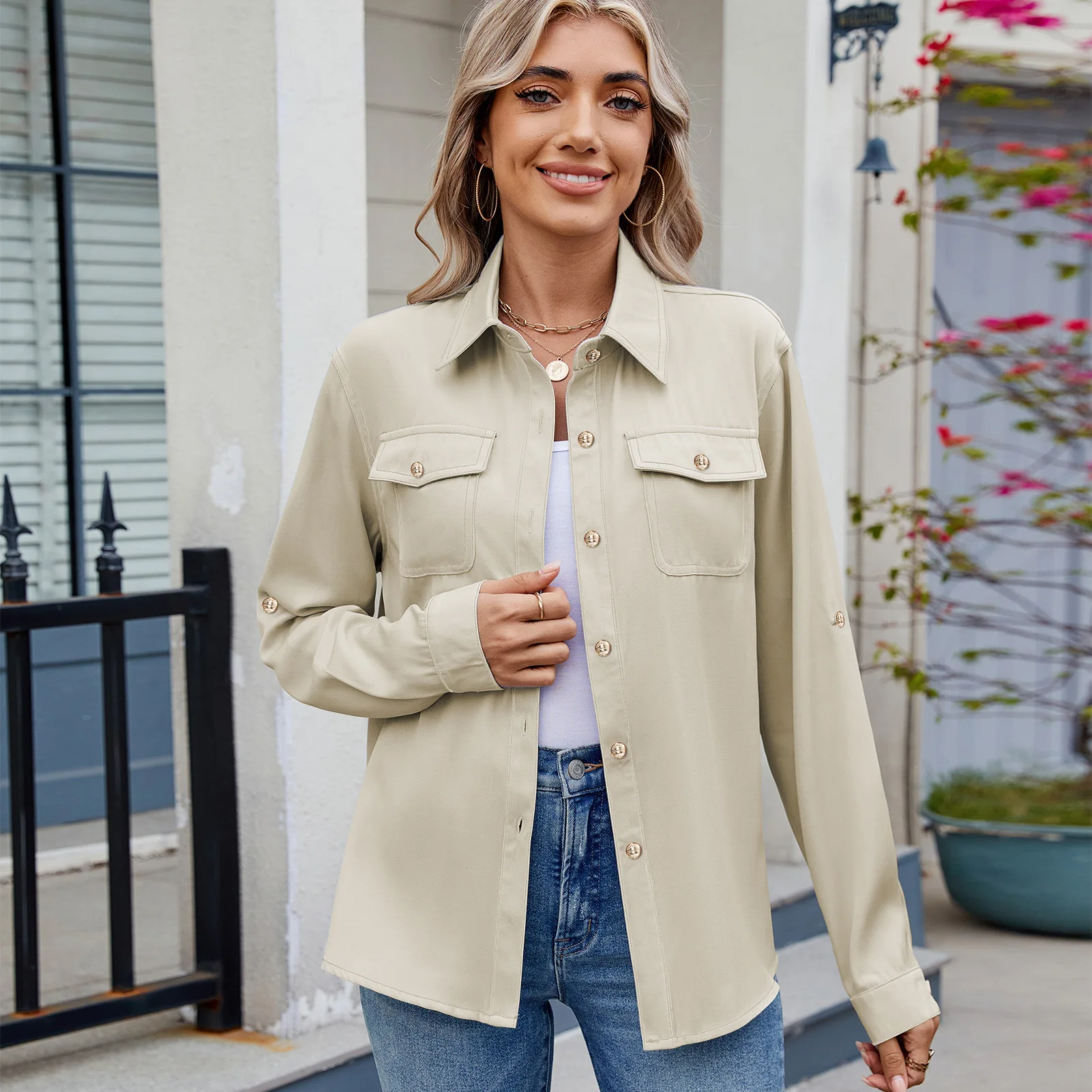 

Женская повседневная блузка с длинным рукавом, регулируемая, модная, весна-лето 2026, новинка