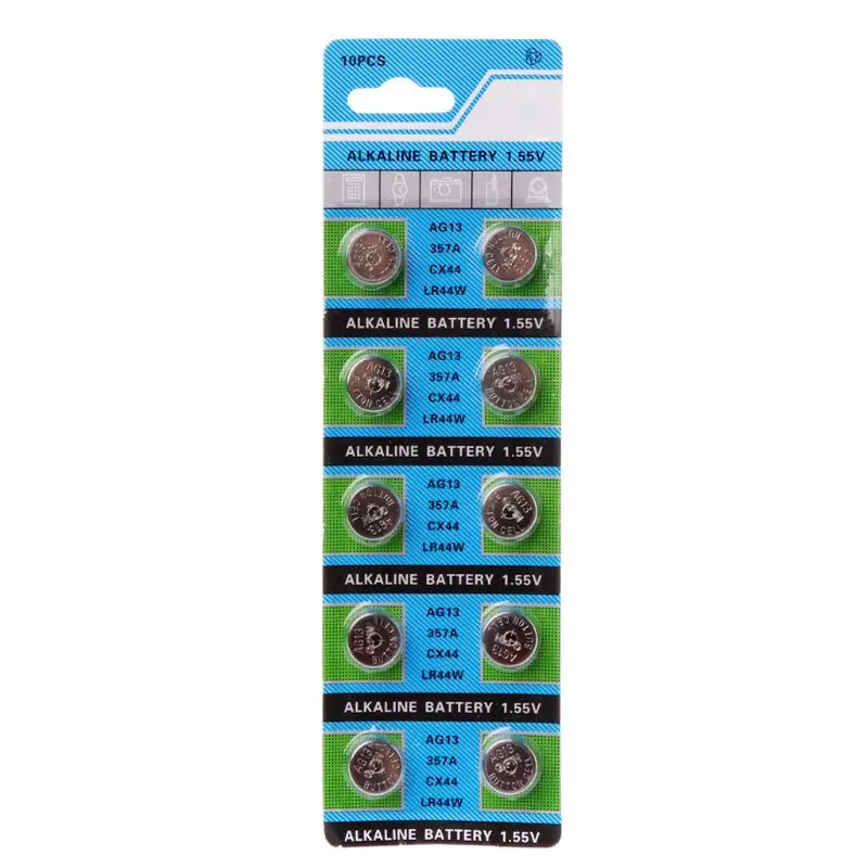 AG13 Alkaline Button Cell 1.55V A76 Batteries Coin Cell for Remote Controls, Camcorders, Electronic Games - 10 Counts