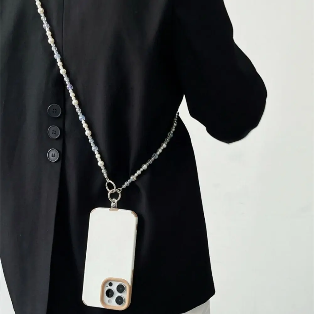 Transparente correntes de telefone móvel pérola anti-perdido crossbody telefone pendurado corrente jóias berloque crossbody telefone cordão