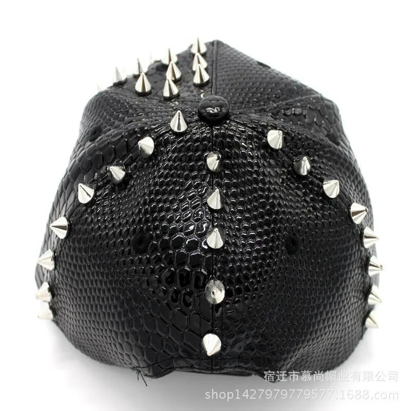 Korean Style New Rivets Snakeskin PU Leather Baseball Cap Men and Women Couple Hip Hop Hat Hip Hop Flat Brim Hat Wholesale