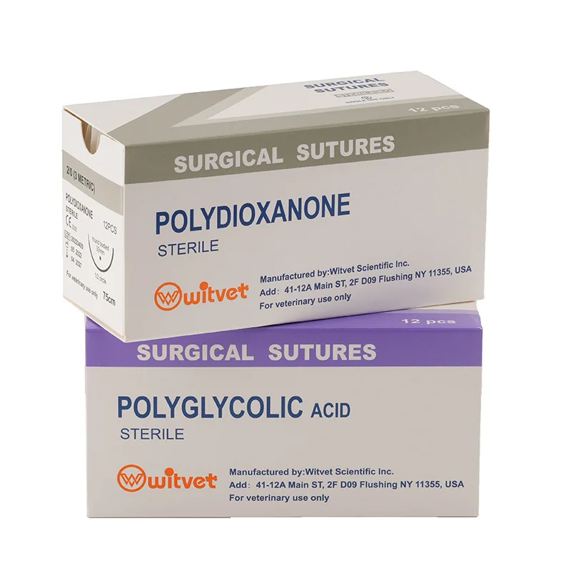 12pcs Polyglycolic Acid Absorbable Suture PGA 75CM Veterianary Surgical Tools Medical Suture with Needle