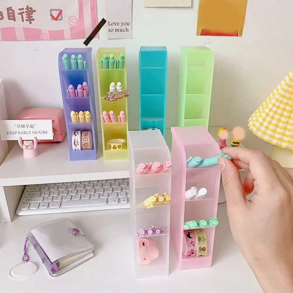 4 Grids Oblique Pen Holder Large Capacity Desk Stationery Storage Pencil Container Macaron Color INS Style Makeup Brush Box Home