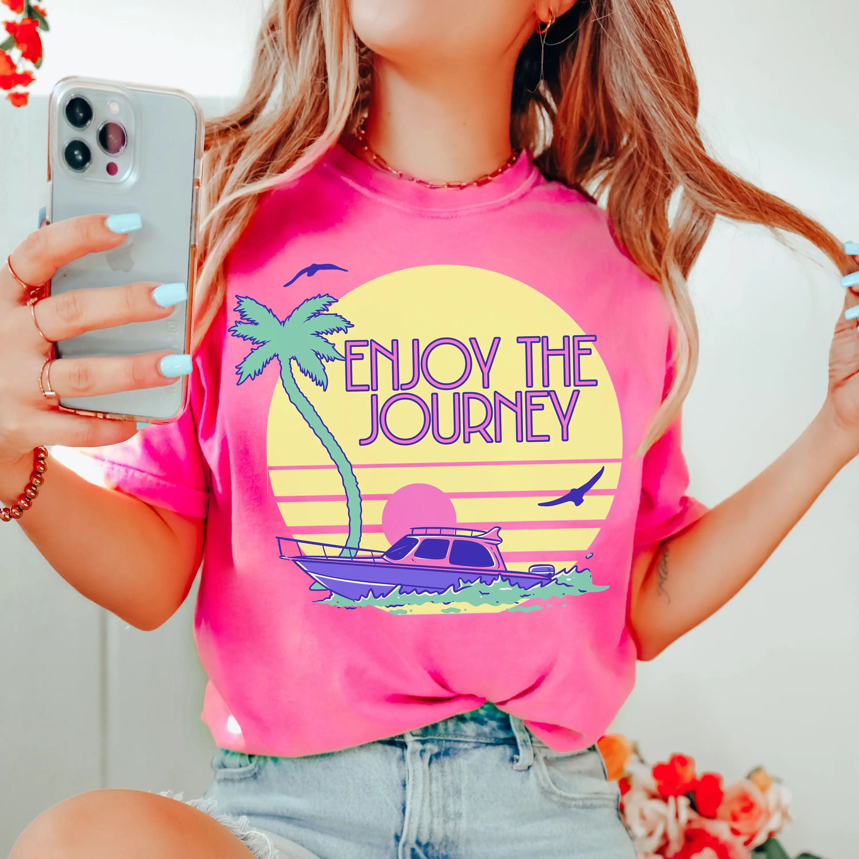 Enjoy The Journey T Shirt WanderlusT Adventure Outdoors Boating Retro Beach Comfort Colors