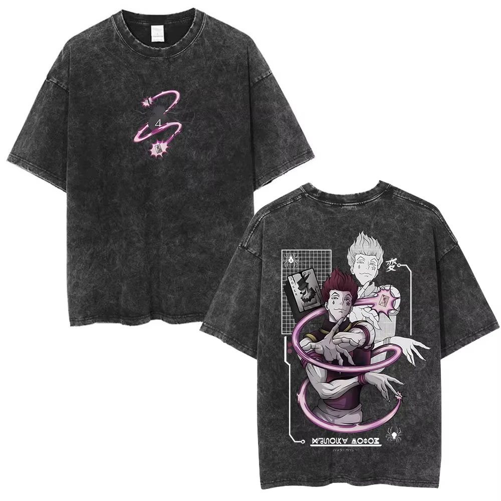 Anime Hunter X Hunter Phantom Troupe Washed T-shirts Hisoka Graphic Print T Shirts Men Women 2026 New Clothing Cotton  Tee Shirt