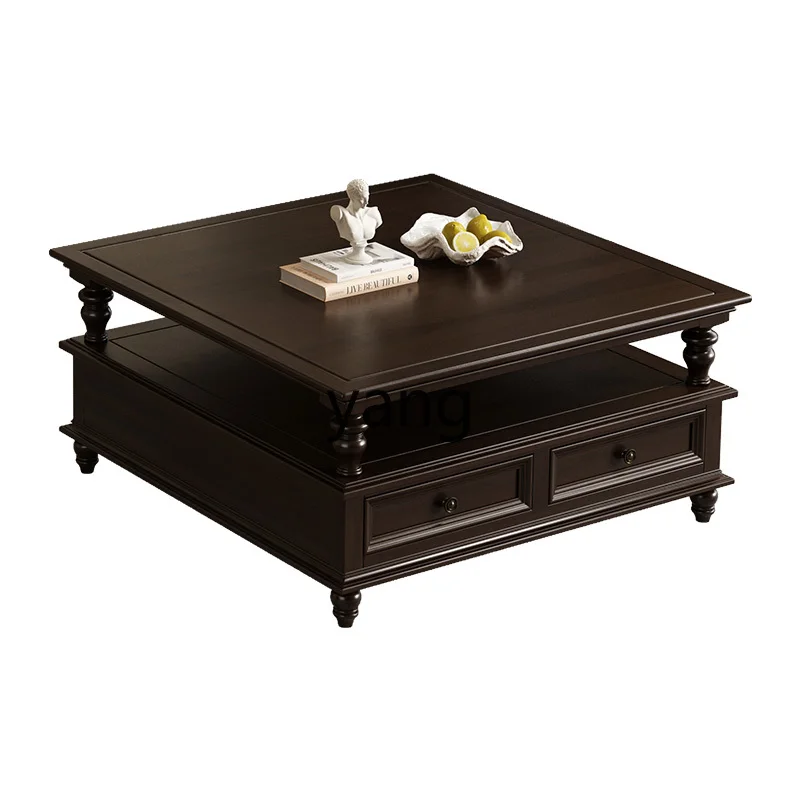 

LH retro pure solid wood square coffee table TV cabinet combination tea table household storage
