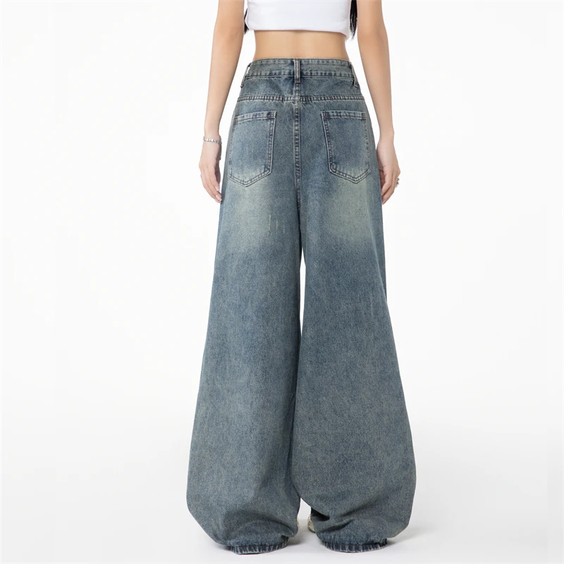 Low Waist Baggy Jeans for Women 2024 Fashion 90s Vintage 2000s Clothes Y2k Blue Women\'s Wide Denim Pants Woman Trousers Jeans