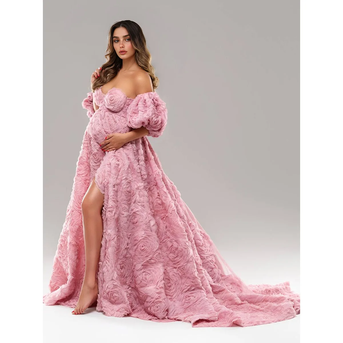 Exquisite Sweetheart 3D Flowers Dress for Maternity Photoshoot  Pregnant Women Gown YW251026
