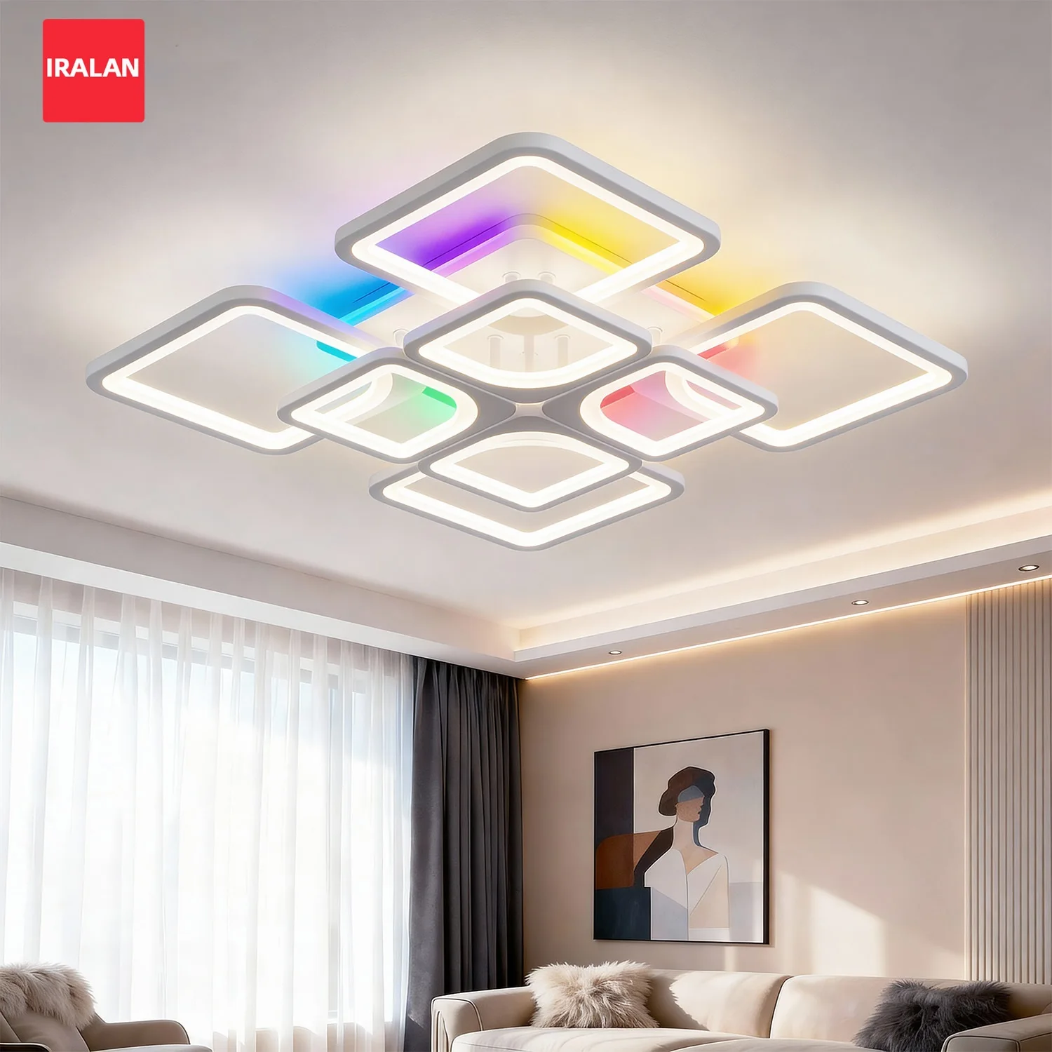 IRALAN LED Ceiling Lamp RGB Changeable Dimming Interior Lighting Ceiling Lamps Home Decoration for Living Room Bedroom Lounge