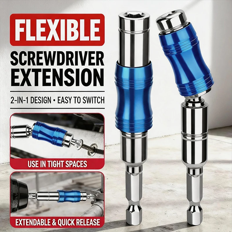 20°Bendable Universal Joint Screwdriver Extension Rod 360° Rotate Magnetic Bit Holder With Anti‑slip Impact Drill Bits