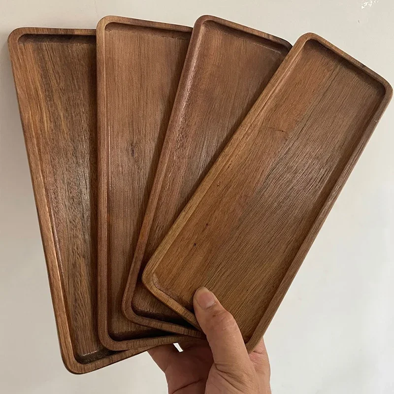 Bandeja Rectangular de madera de 2 tamaños, taza de comida de café s para decoración, plato de madera, platos de postre, dulces, té de bambú, Gongfu