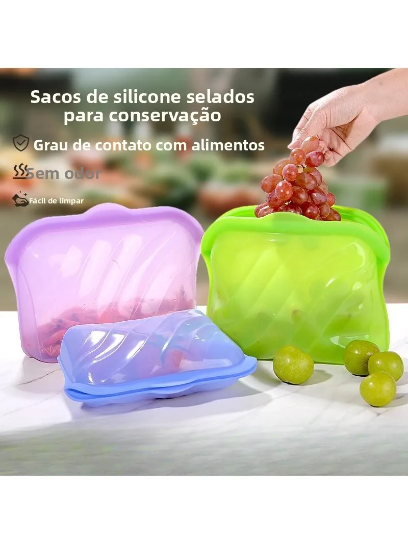 多用途スタッカブルシリコン保存袋-食品グレード-冷蔵庫保存-自己密封式シリコンポーチ-キッチンアクセサリー